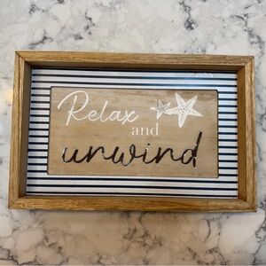 Relax and Unwind Framed Wall Sign - Nautical Striped Accent